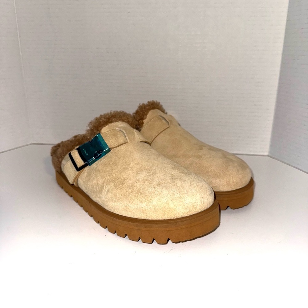 Moncler Mon Suede Faux Shearling Slides